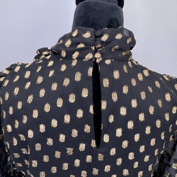 Calvin Klein Dress Womens 4 Black Gold Polka Dot Sheer‎ Bell Sleeve Neck Bow - Picture 8 of 8